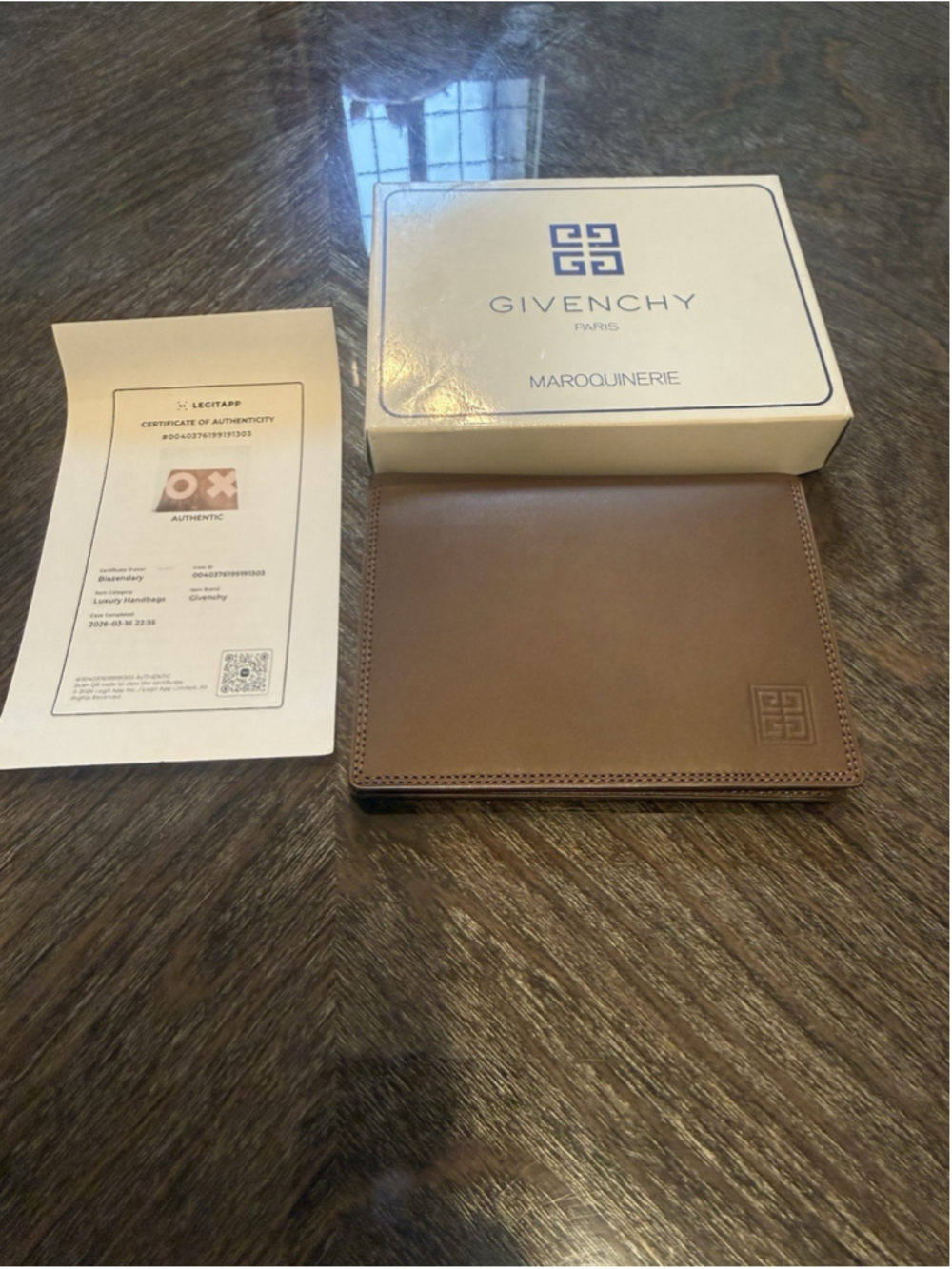 Givenchy Brown Leather Bi-Fold Wallet / Passport Holder NEW w/ Box & COA